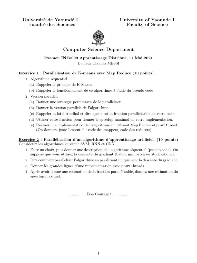 Examen INF5099: Parallélisation K-means et SVM | PDF