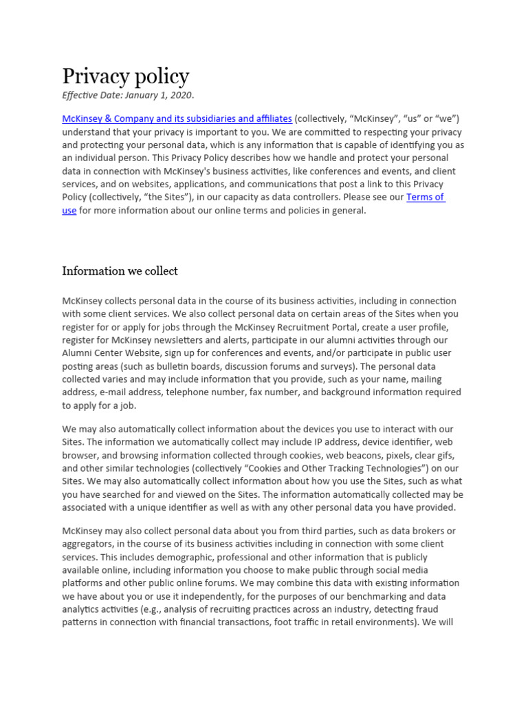 McKinsey Privacy Policy Overview | PDF | Http Cookie | Mobile App