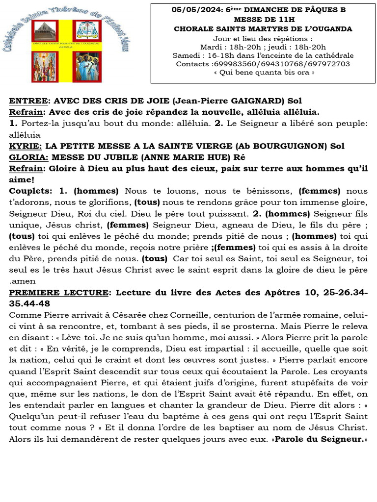 Messe du 6ème Dimanche de Pâques B | PDF | Saint-Pierre | Saint-Esprit