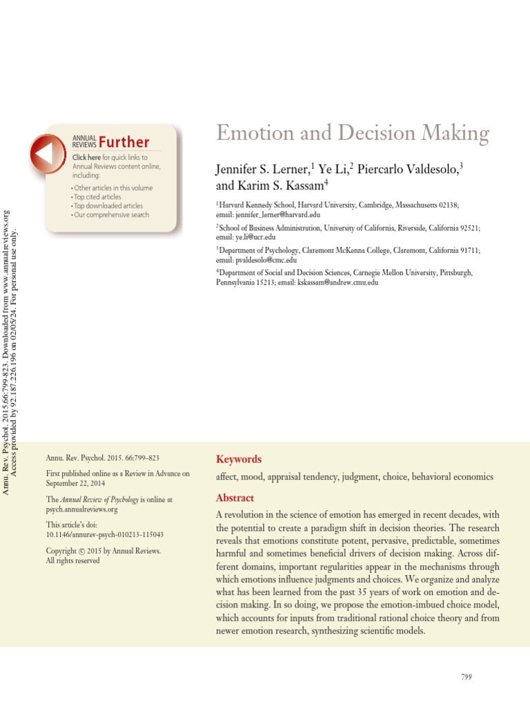 Lerner Et Al 2015 Emotion and Decision Making | PDF | Emotions ...