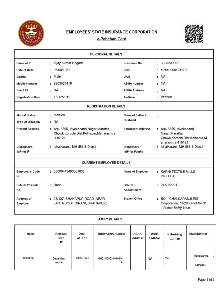 e-Pehchan Card Details for Employees | PDF
