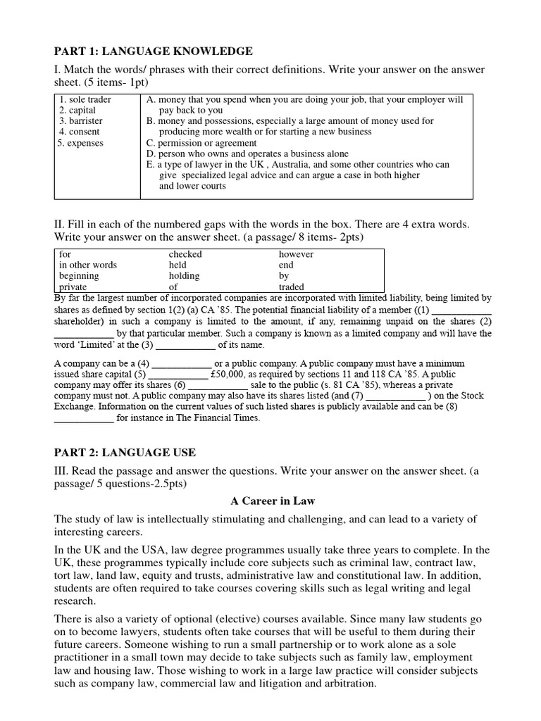 Language Skills for Law Careers | PDF | Stocks | Business