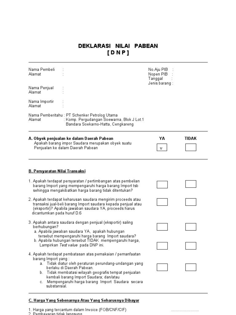 Deklarasi Nilai Pabean DNP | PDF | Bisnis | Pengelolaan Keuangan & Uang