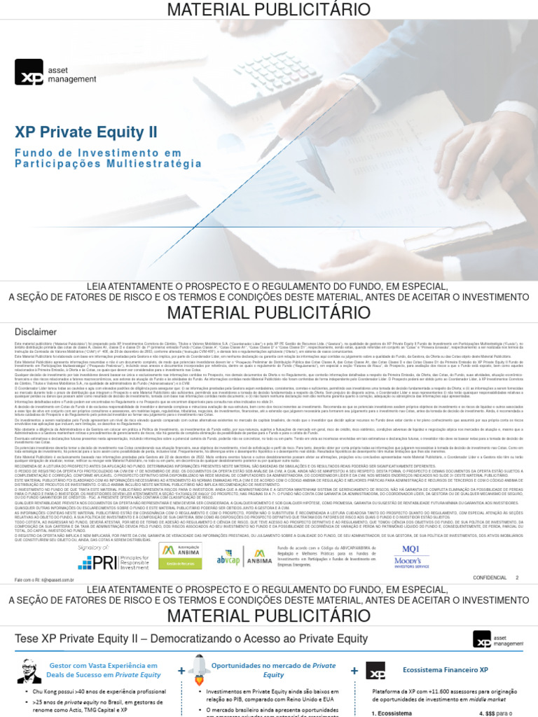 XP Private Equity II: Material Publicitário | PDF | Investimentos ...