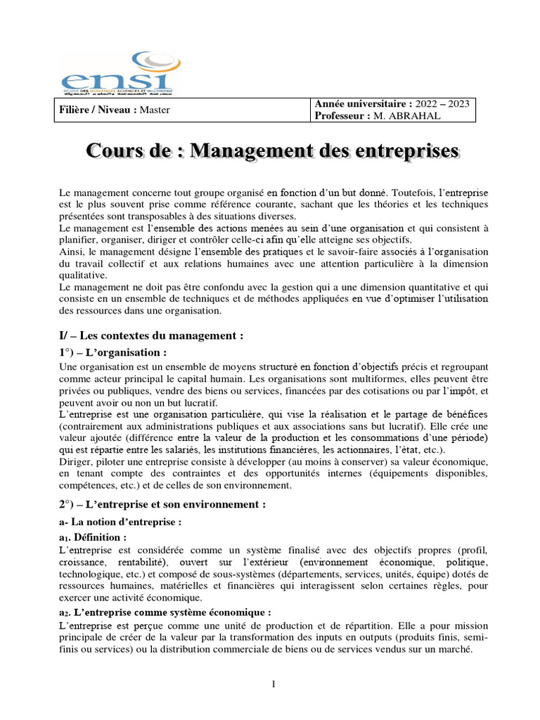 Cours de Management des Organisations | PDF | Business | Gestion ...