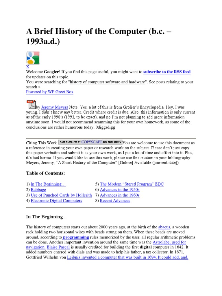 A Brief History of The Computer | PDF | Computer Data Storage ...