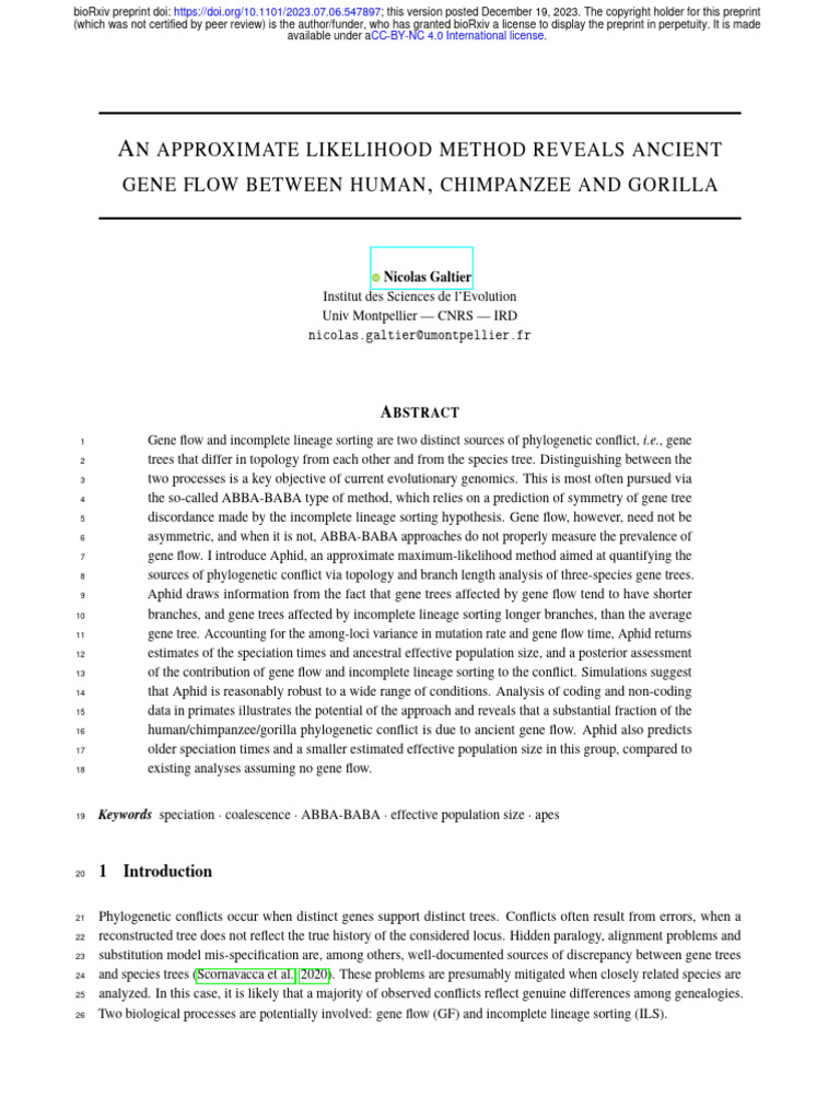 An Approximate Likelihood Method Reveals Ancient Gene Flow Between ...