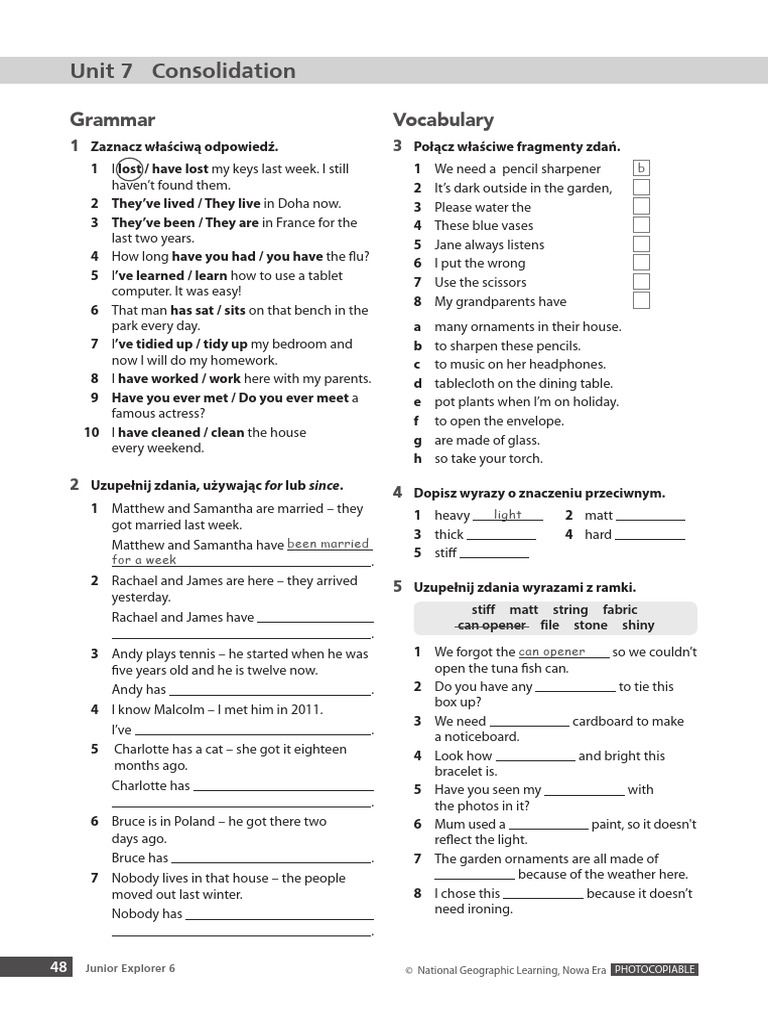 Junior Explorer 6 Unit 7 Grammar Review | PDF