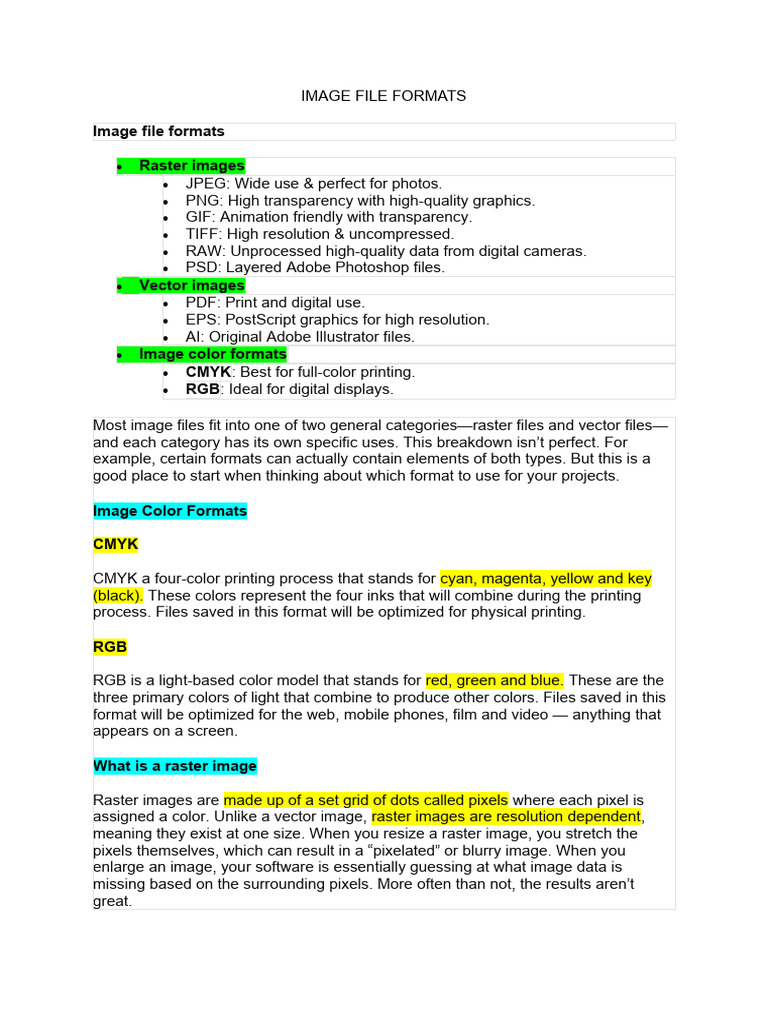IMAGE FILE FORMATS | PDF | Adobe Photoshop | Raw Image Format