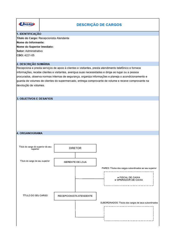 Descrição de Cargos - Recepcionista Atendente | PDF | Desenvolvimento ...