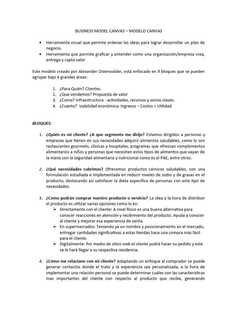 Modelo Canvas para Negocios Saludables | PDF | Business | Economias