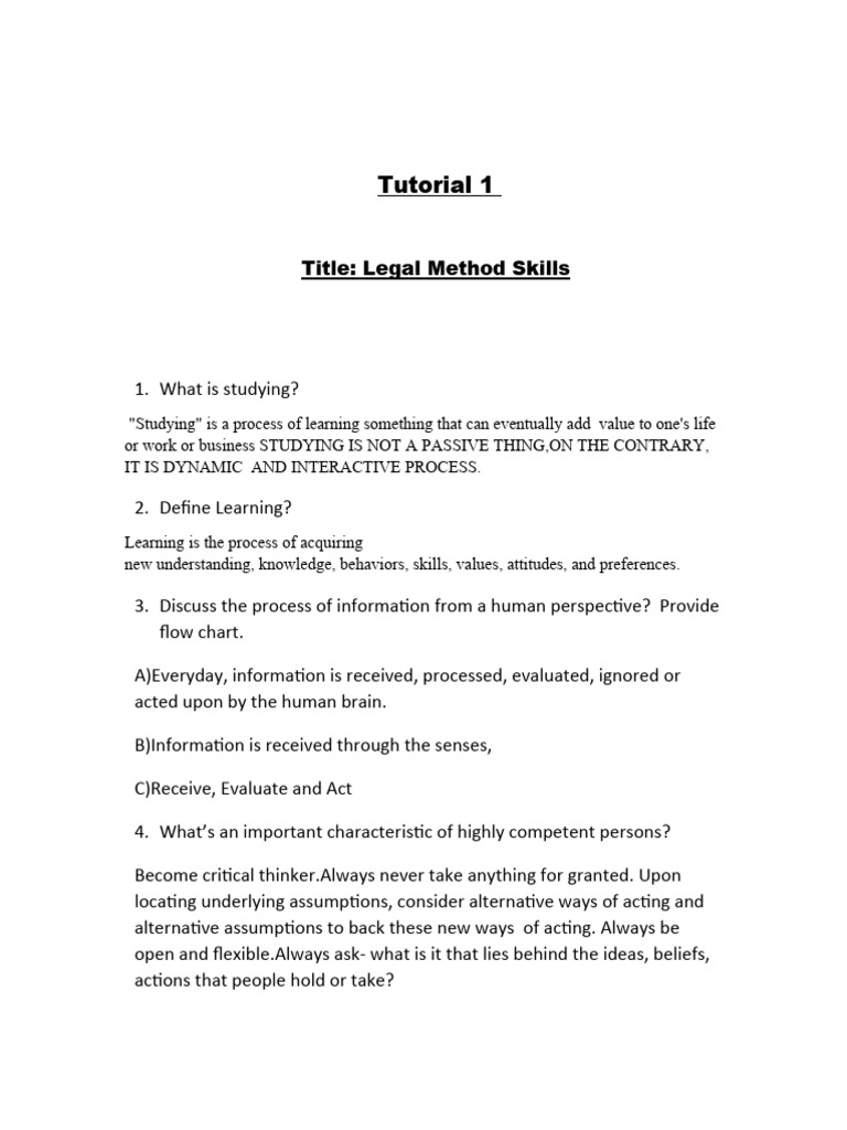 t1 - Legal Method Skills | PDF | Critical Thinking | Learning