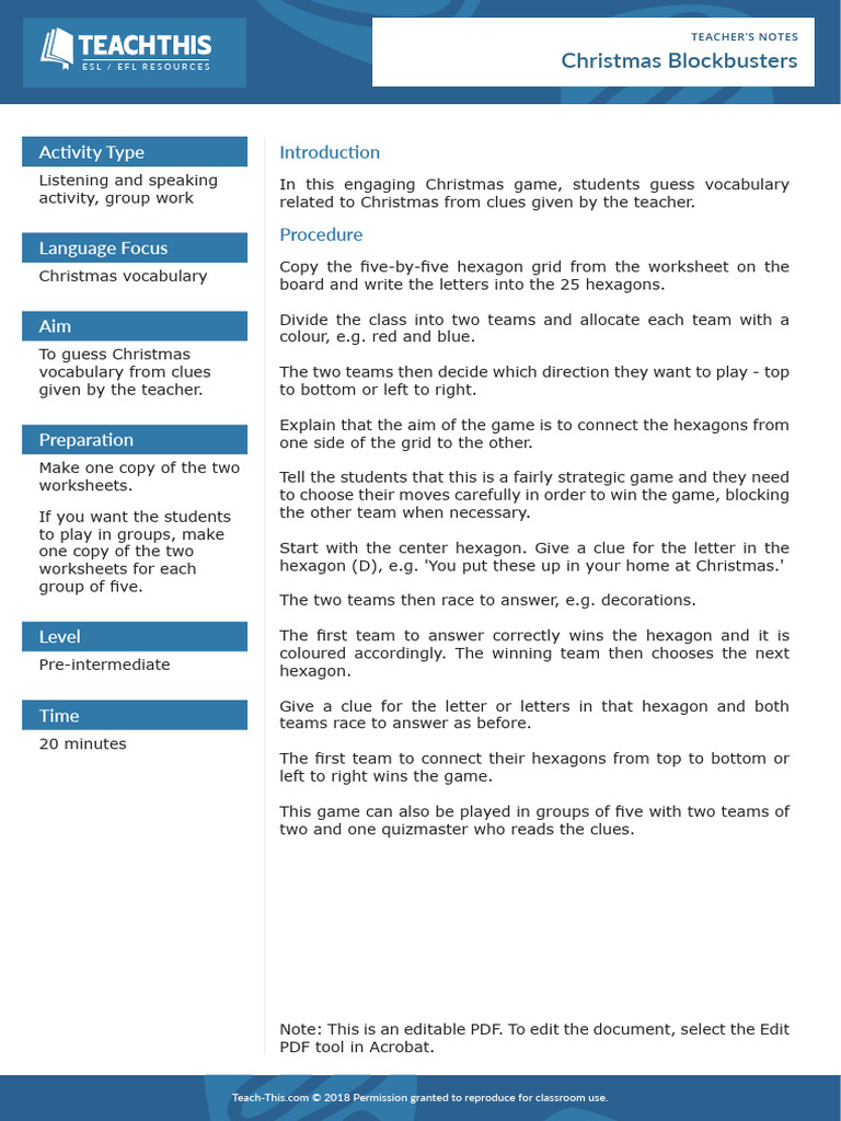 Christmas Blockbusters Pdf Christmas English As A Second Or