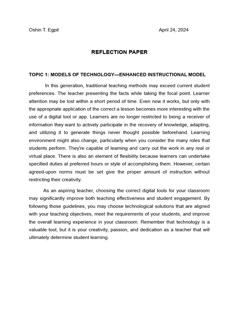 Ped 5 Reflection Oshin Pdf Educational Technology Learning