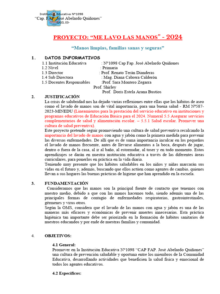Proyecto de Lavado de Manos 2024 | PDF | Lavado de manos | Higiene