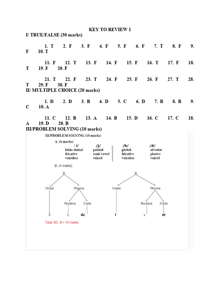 Key To Review 1 | PDF