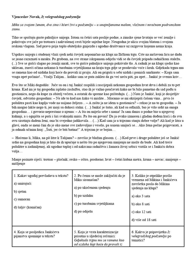 Čitanje s Razumijevanjem i Lektira | PDF