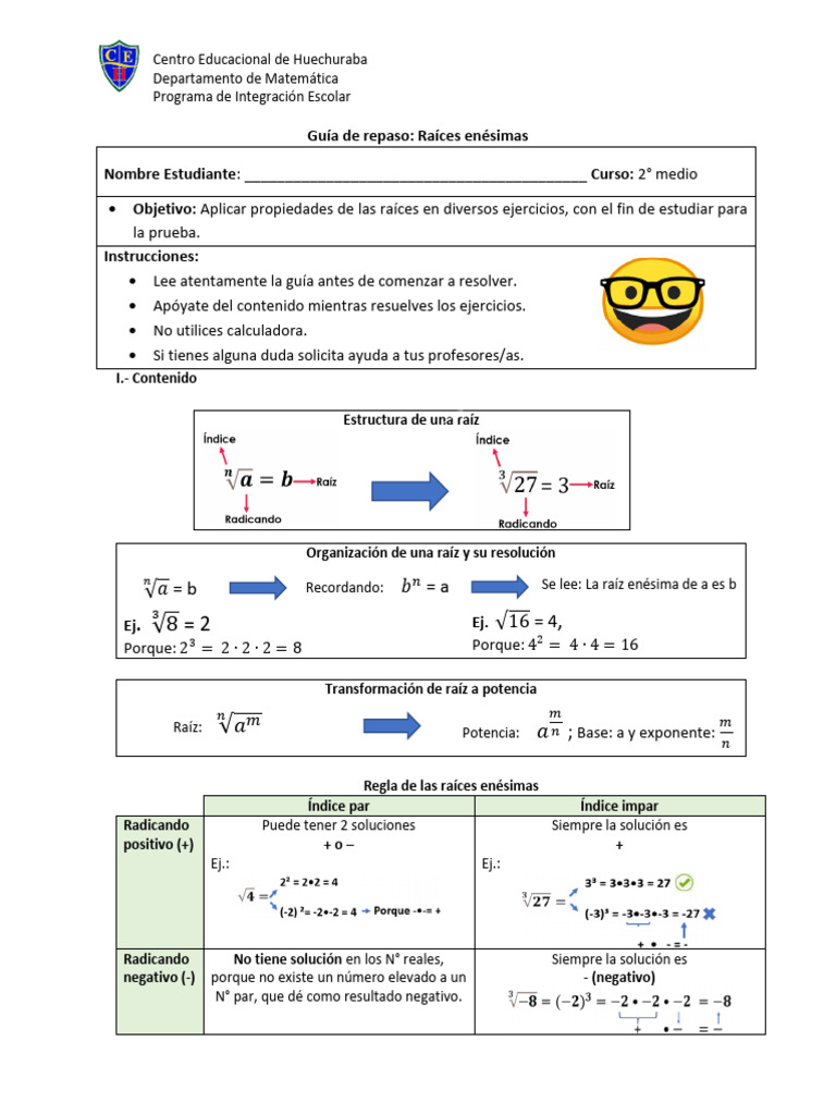 Guía Raíz Enésima 2 Medios Adecuada Pdf Exponenciación Conceptos