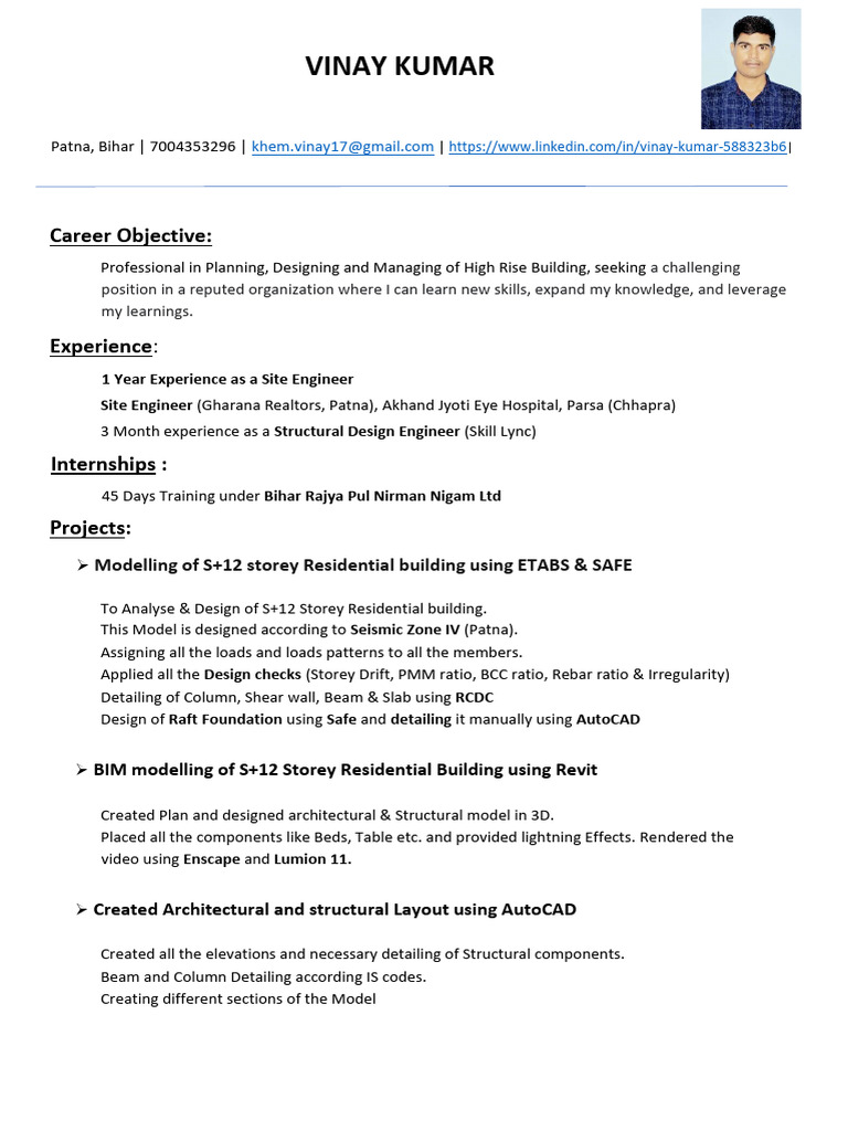 Vinay Kumar: Civil Engineer Profile | PDF | Civil Engineering ...