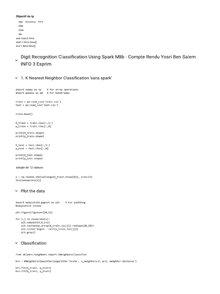 Digit Recognition Classification Using Spark Mlib - Compte Rendu Yosri ...