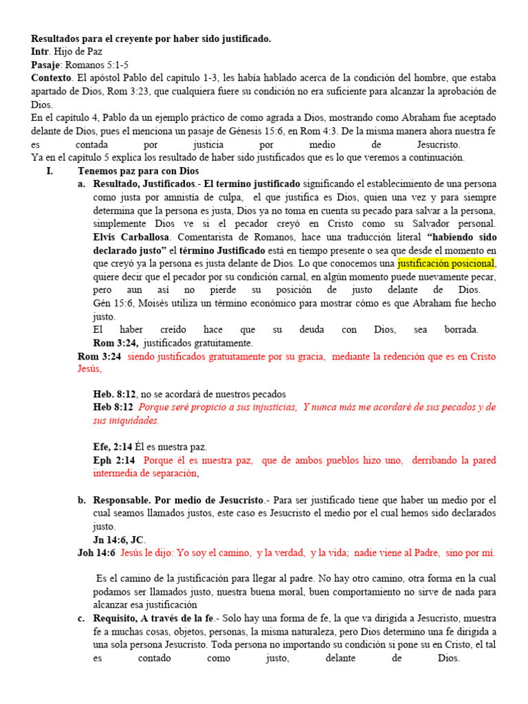 Privilegios para El Creyente Por El Regalo de La Salvación (Rom 5,1-5 ...
