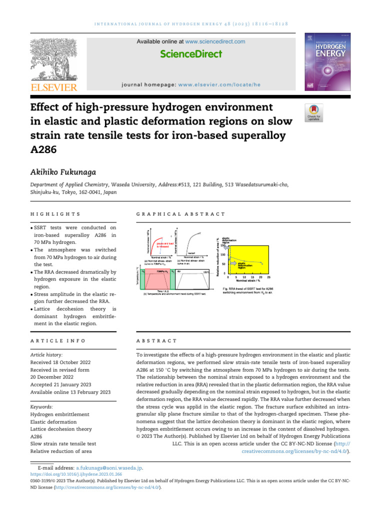 Effect of High-Pressure Hydrogen Environment in Elastic and Plastic ...