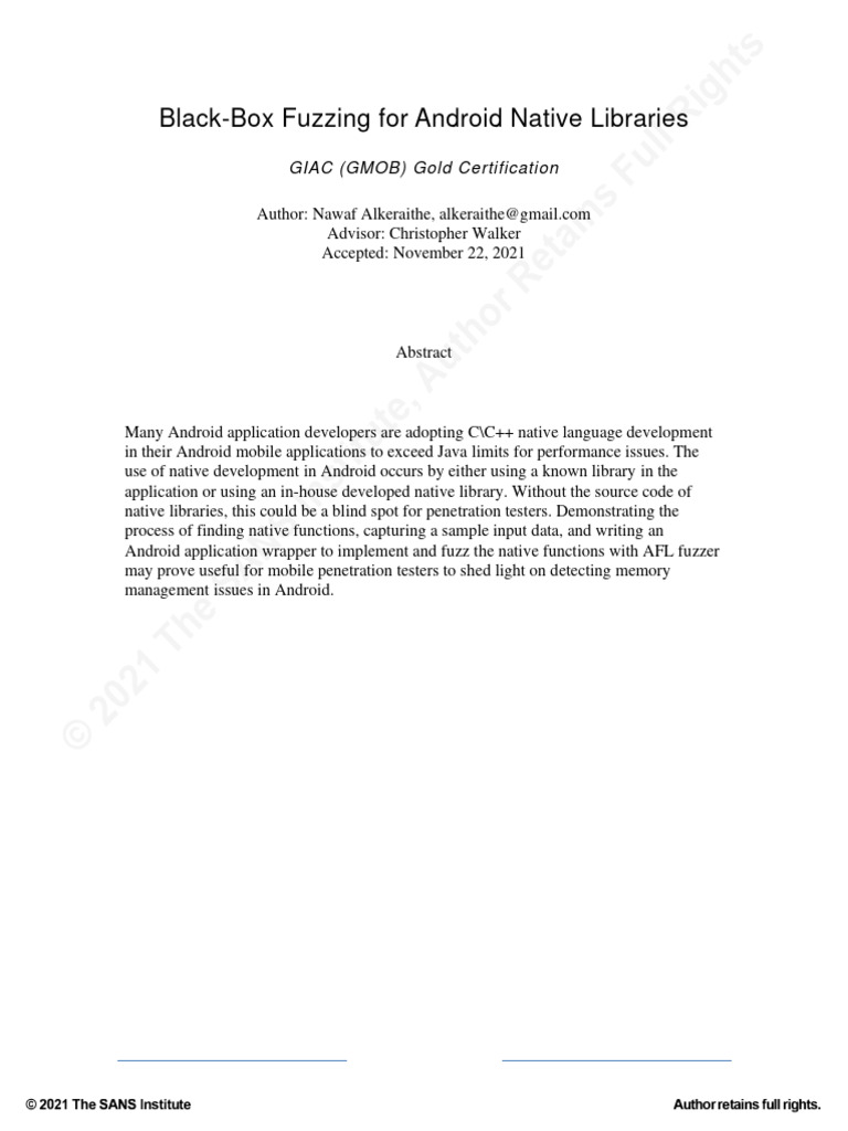 Black-Box Fuzzing for Android NDK | PDF | Java (Programming Language ...