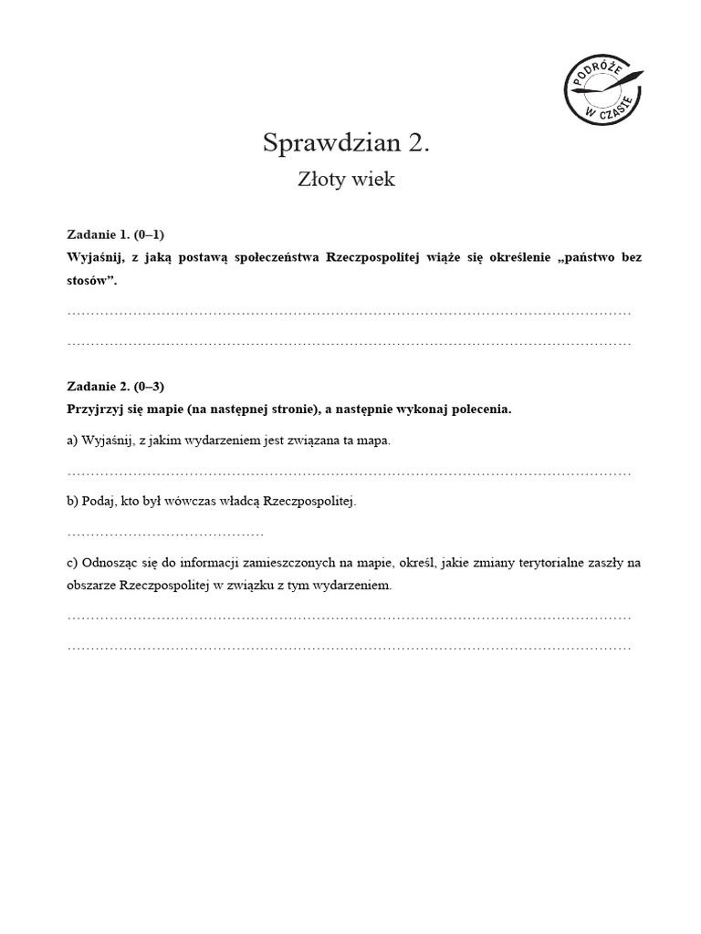 Sprawdzian Gwo Matematyka Klasa 6 Sprawdzian 5-11 Złoty Wiek Klasa 6 Gwo | PDF