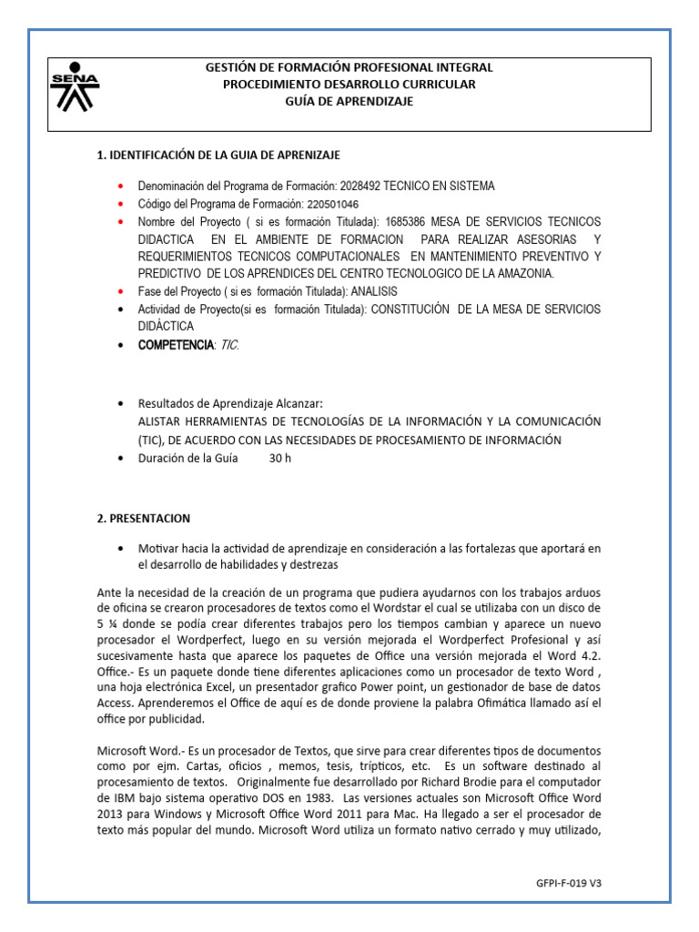 Guía de Aprendizaje: Ofimática y TIC | PDF | Microsoft Word | Archivo ...