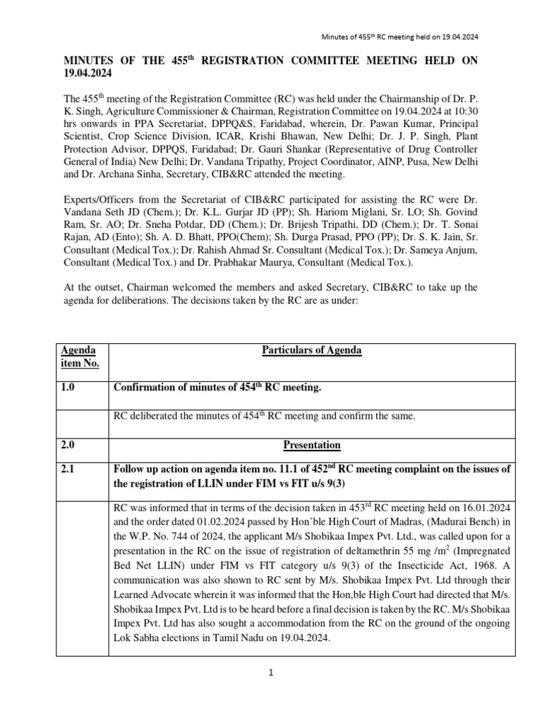 Minutes of 455th CIB&RC Meeting | PDF