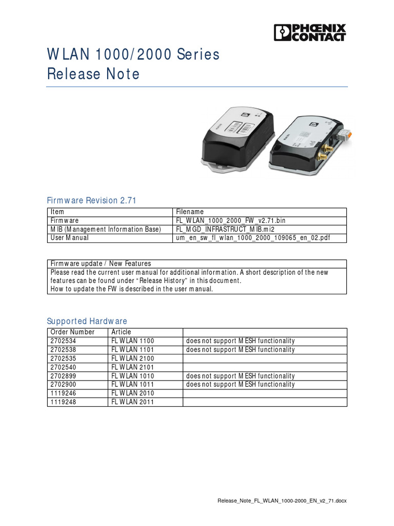 Release Note FL WLAN 1000-2000 EN v2 71 | PDF | Wireless Lan | Computer ...