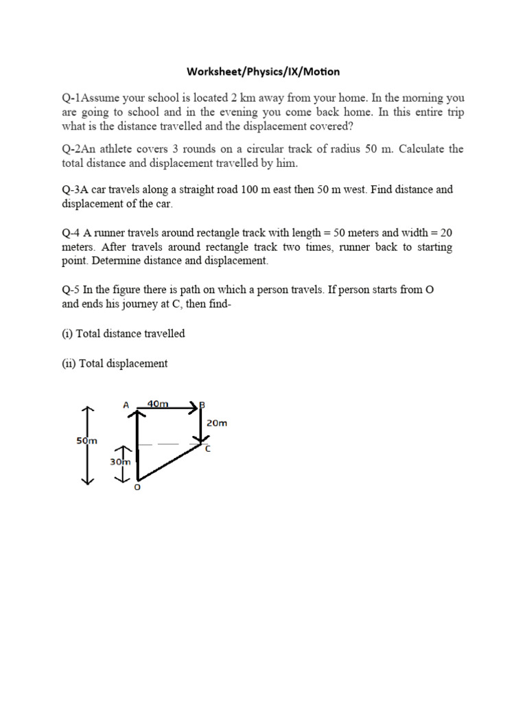 Distance and Displacement Worksheet IX | PDF
