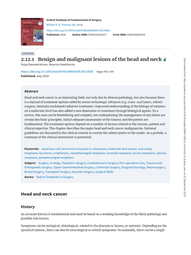 2.12.1 Benign and Malignant Lesions of The Head and Neck | PDF ...