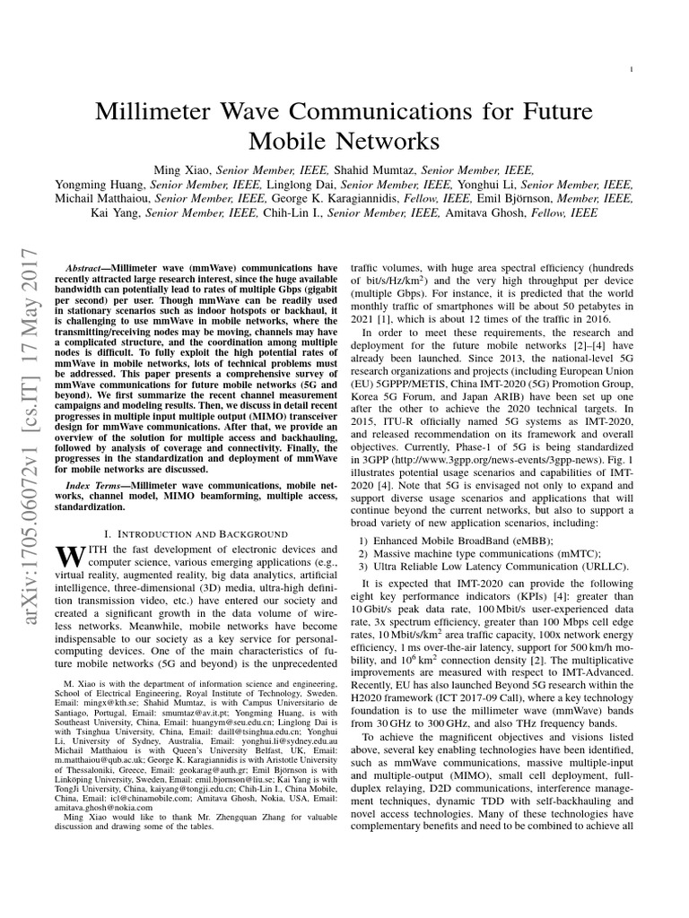 Millimeter Wave Communications For Future Mobile Networks | PDF ...