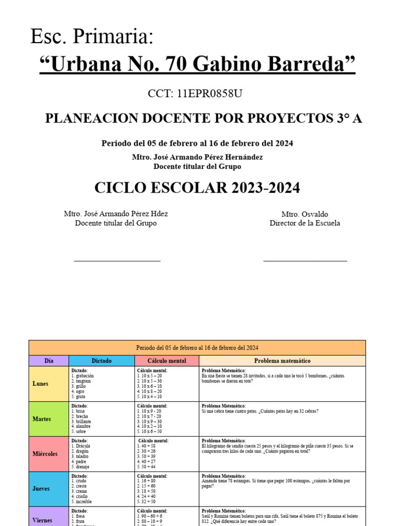 Planeación de Proyectos Escolares 3° A | PDF | Evaluación | Aprendizaje