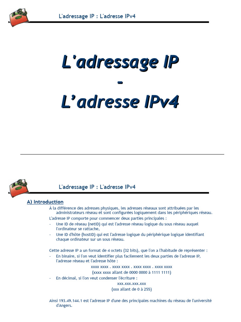 Cours sur l'adressage IP IPv4 | PDF | Adresse IP | Multidiffusion