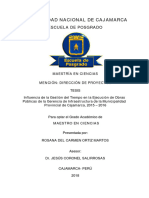 Inlfuencia Del Tiempo en La Ejecucion de Obras Publicas de La Gerencia de Infraestructura de La Municipalidad Provincial de Cajamarca 2015 - 2016