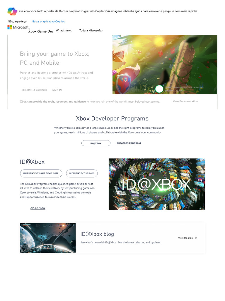 Programa ID@Xbox para Desenvolvedores | PDF | Microsoft | Xbox