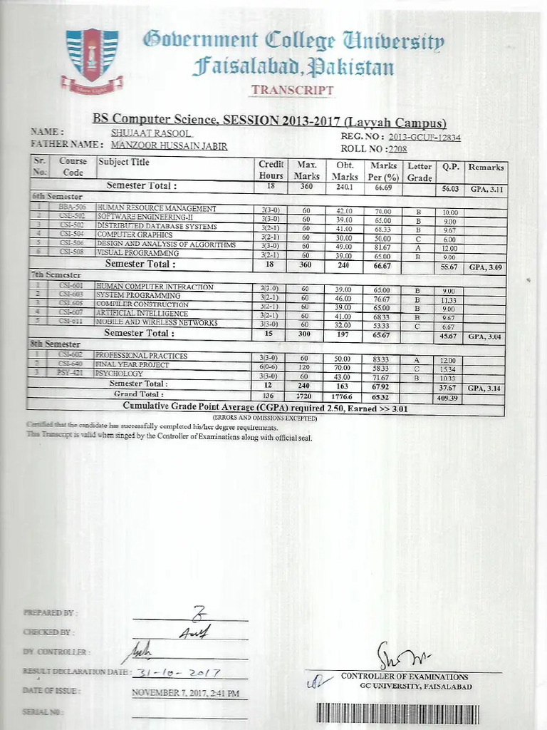 Student Transcript | PDF