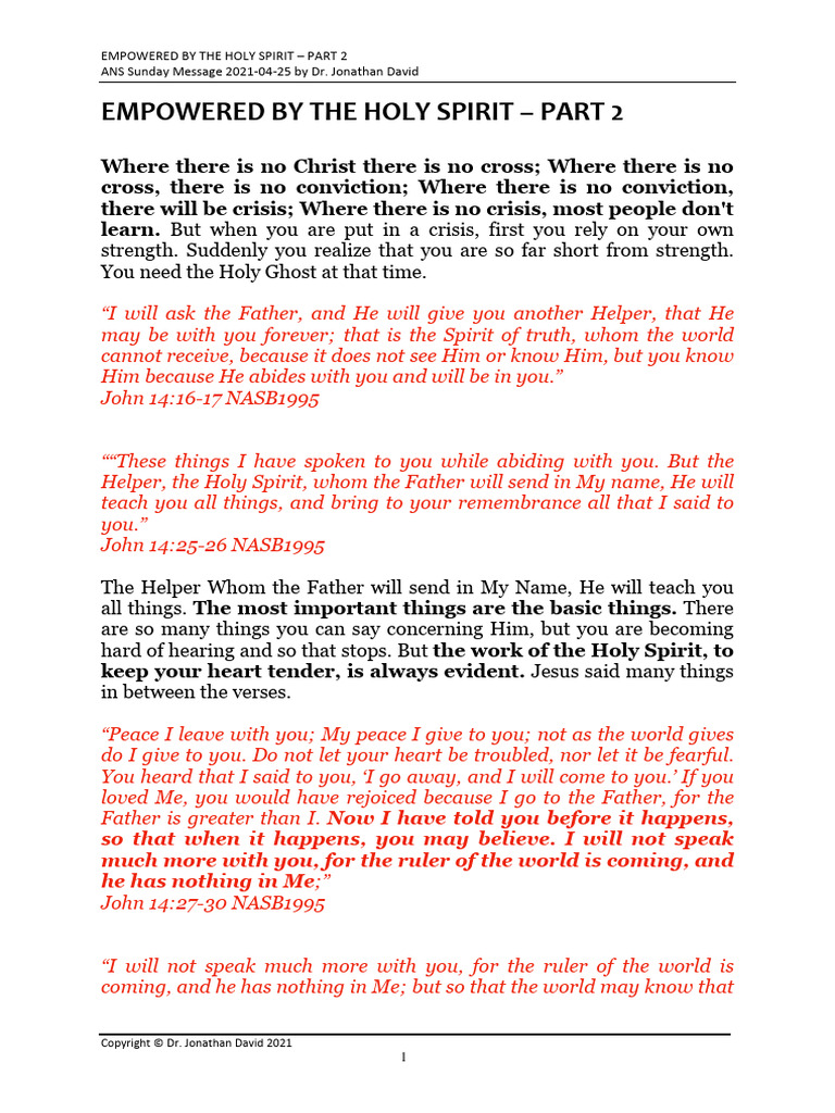 Empowered by the Holy Spirit: Part 2 | PDF | Jesus | David