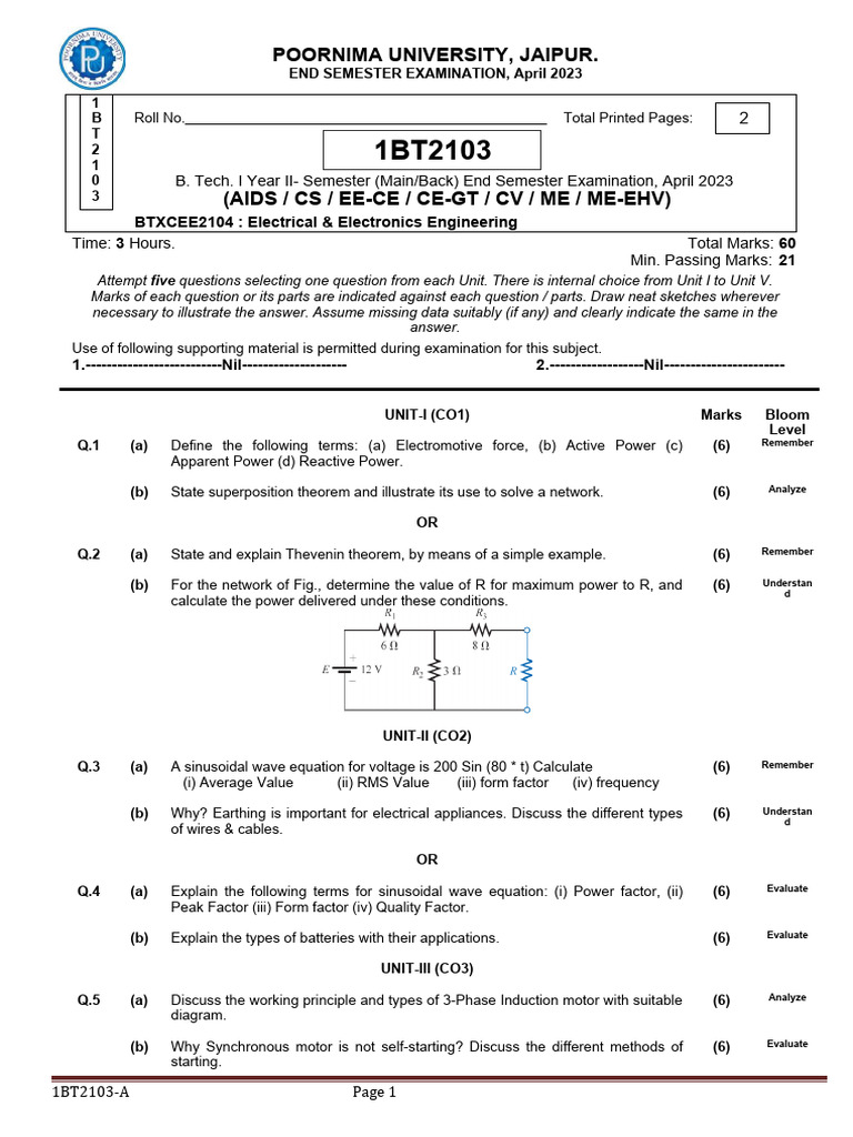 B.Tech Electrical Engineering Exam April 2023 | PDF | Modulation ...