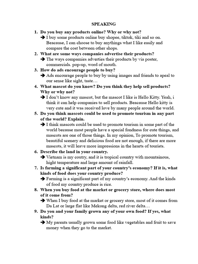 SPEAKING Av3 PDF Teachers Online Shopping