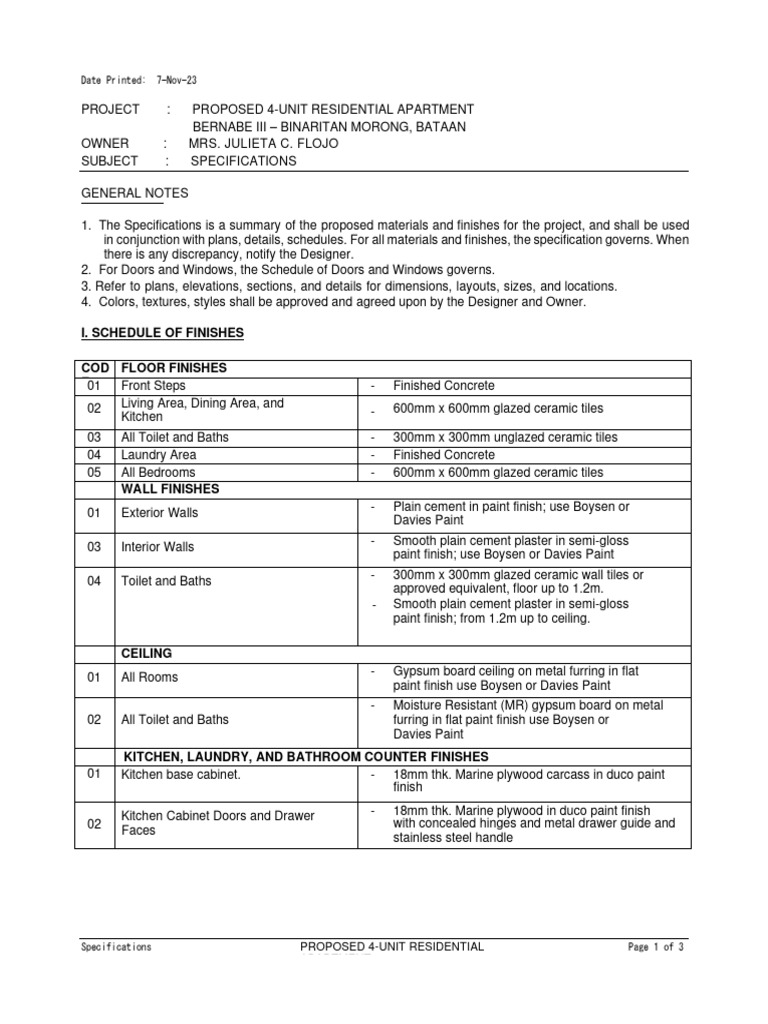 Proposed 4-Unit Apartment Specs | PDF | Tile | Wall