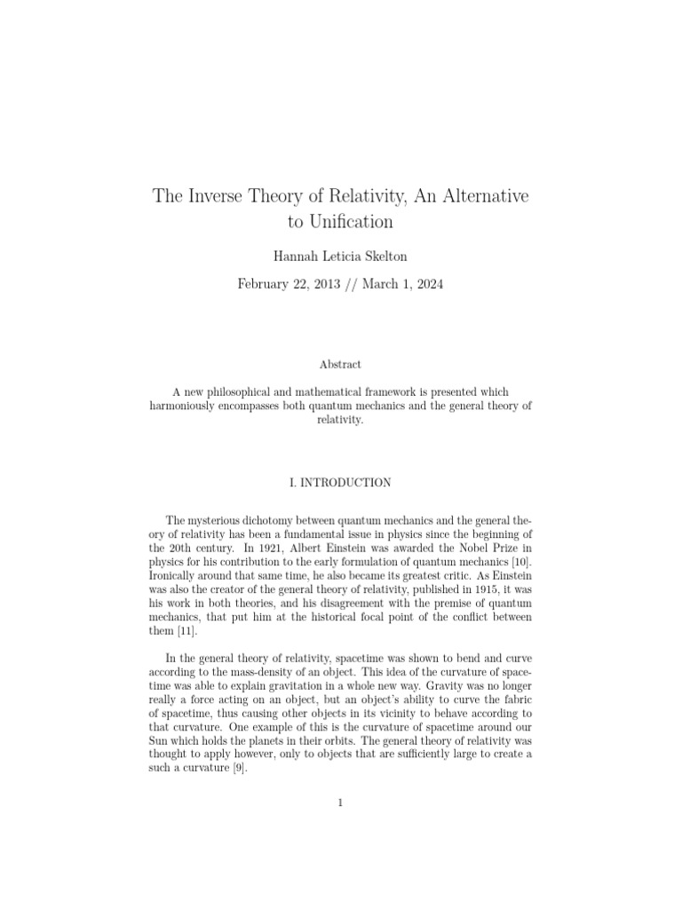 The inverse theory of relativity an alternative to unification
