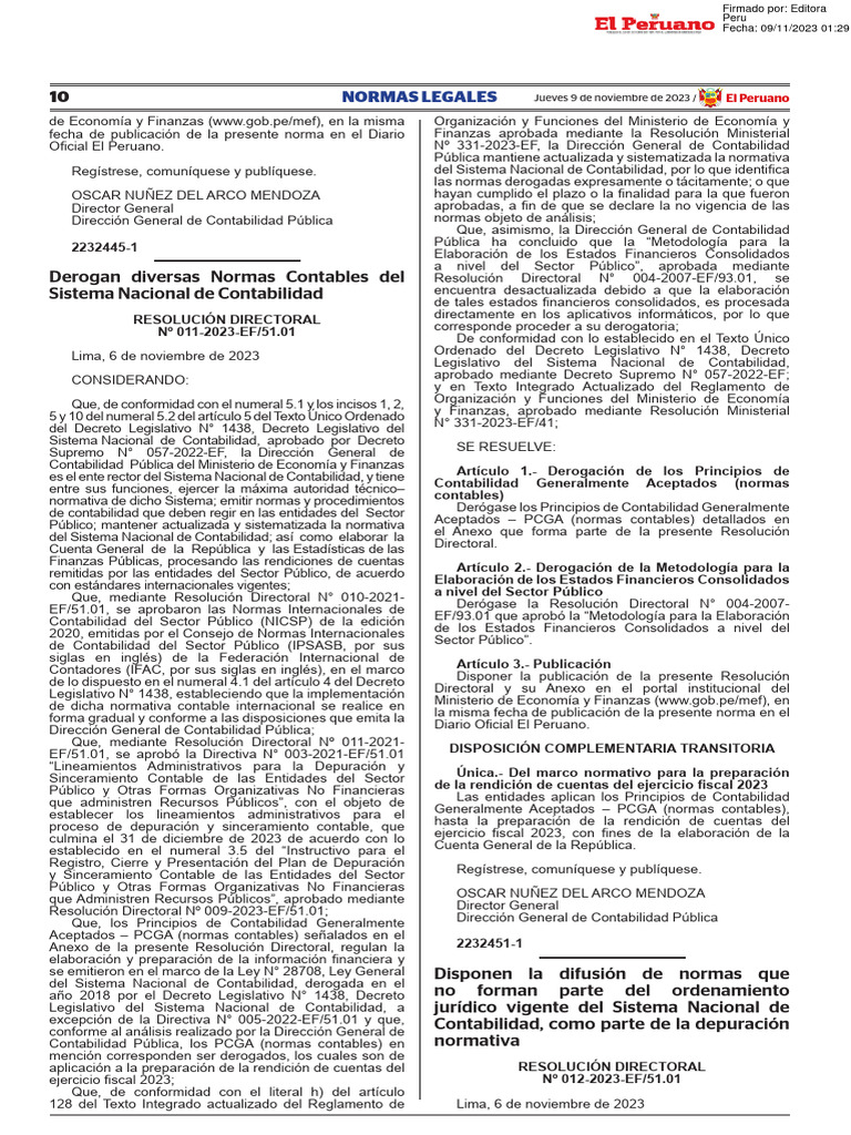 RD 011-2023-Derogan PCGA | PDF | Contabilidad | Contador