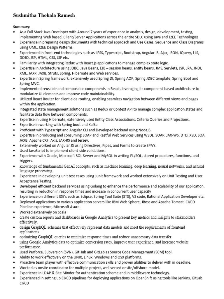 Sushmitha Ramesh: Full Stack Developer Profile | PDF | Spring Framework ...