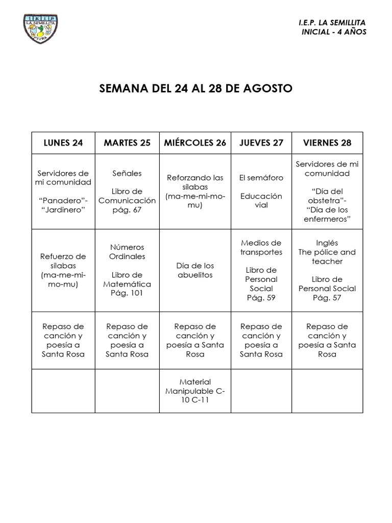 4 Años Semana Del 24 Al 28 de Agosto | PDF | Semáforo