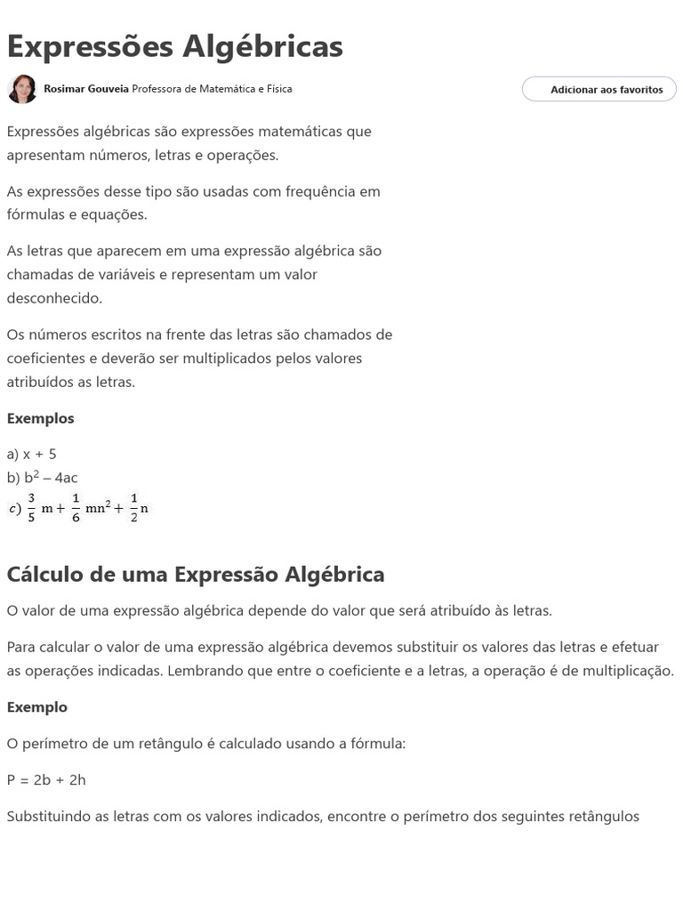 Expressões Algébricas Toda Matéria Pdf Matemática álgebra