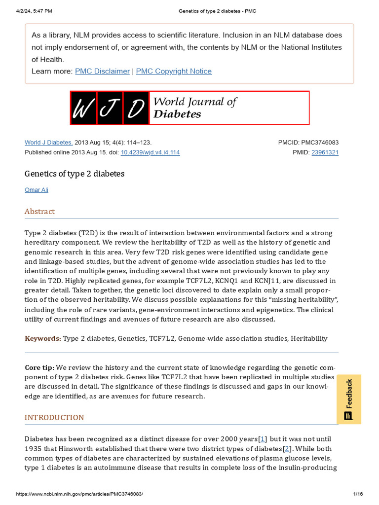 Genetics of Type 2 Diabetes - PMC | PDF | Self-Improvement