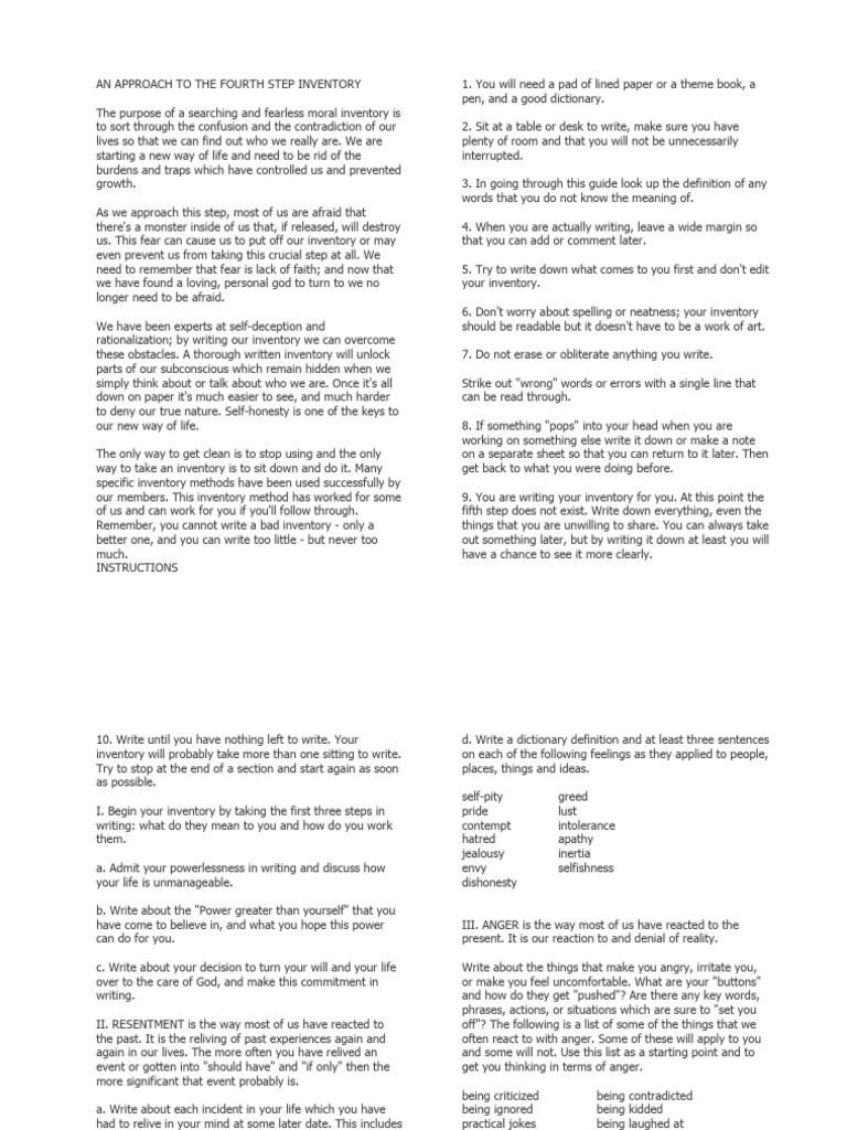 Fearless Moral Inventory Guide | PDF | Anger | Humility